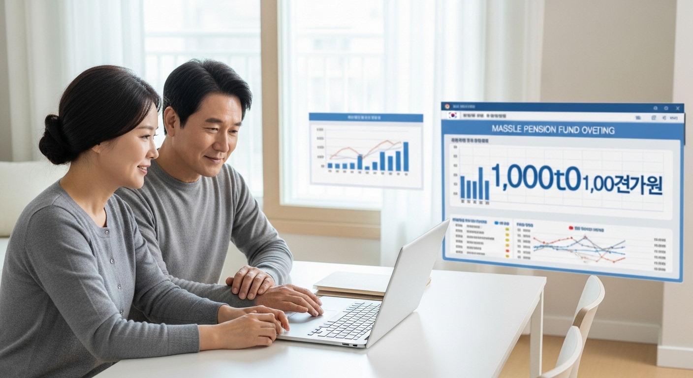 국민연금 투자로 노후 자산 운용을 고민하는 중장년 한국 부부