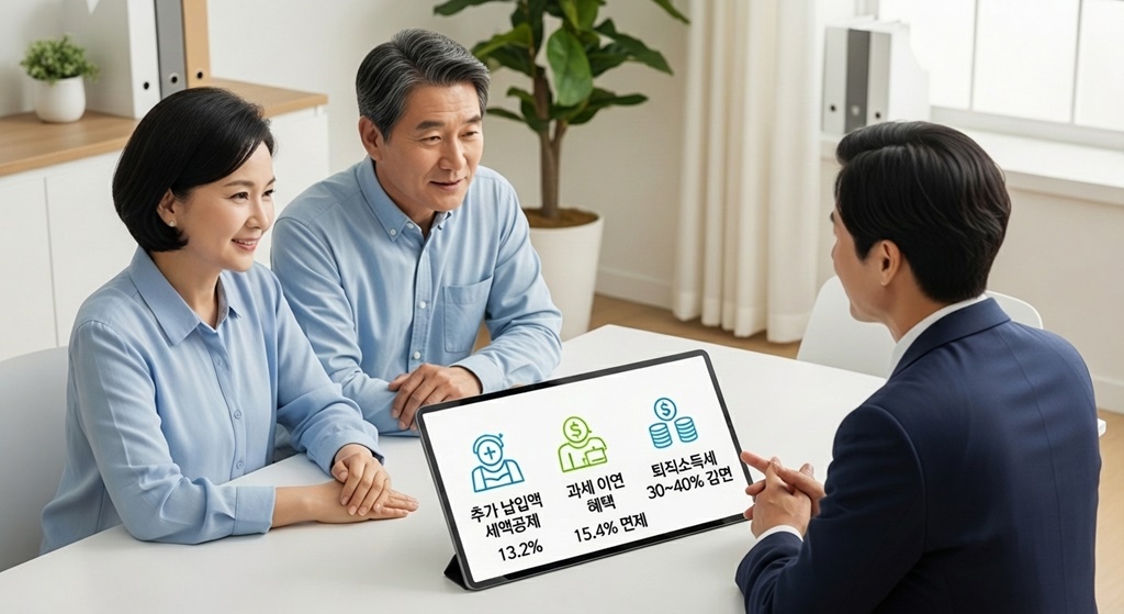 IRP의 세액공제와 과세 이연, 퇴직소득세 감면 3대 혜택을 상담하는 50대 부부