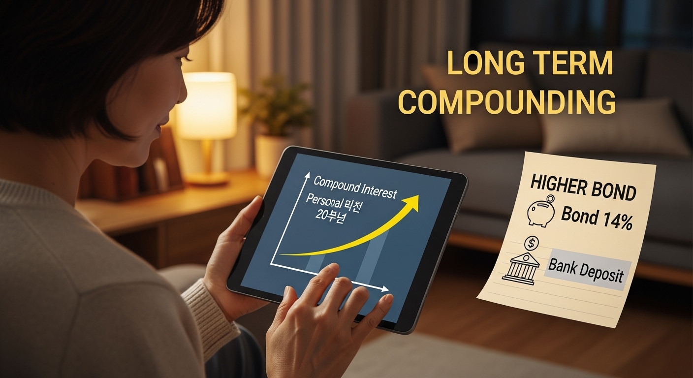개인투자용 국채의 높은 금리와 복리 효과로 노후 자금을 설계하는 한국인 여성