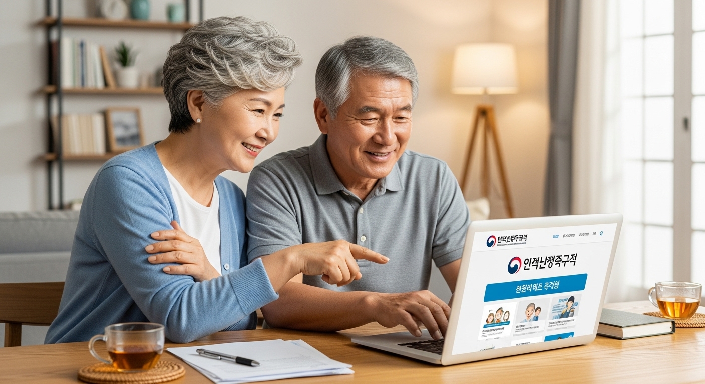 주택연금(역모기지)을 활용해 노후 생활비를 계산하는 50대 부부의 모습