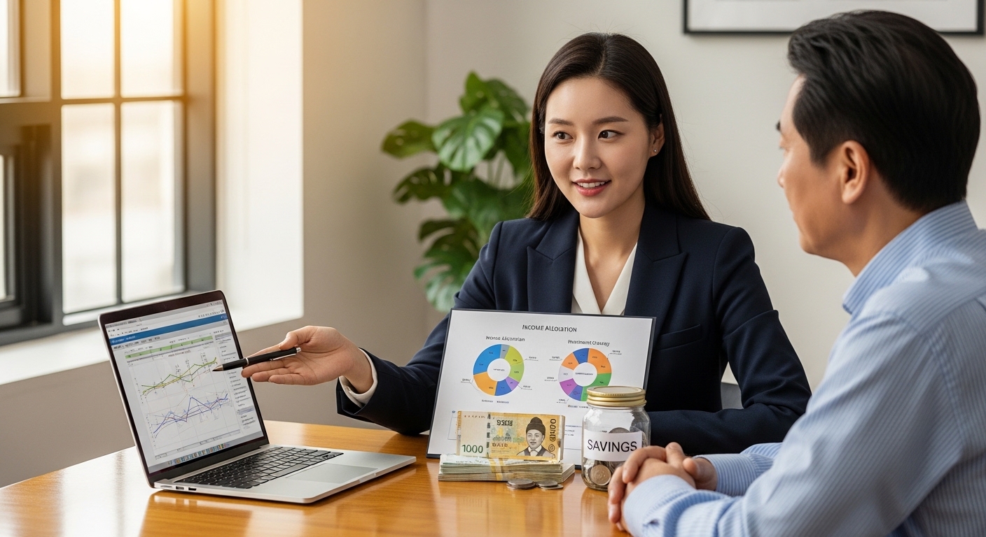 50대 은퇴 준비 사례에서 혼합 투자와 추가 저축 전략을 상담하는 모습