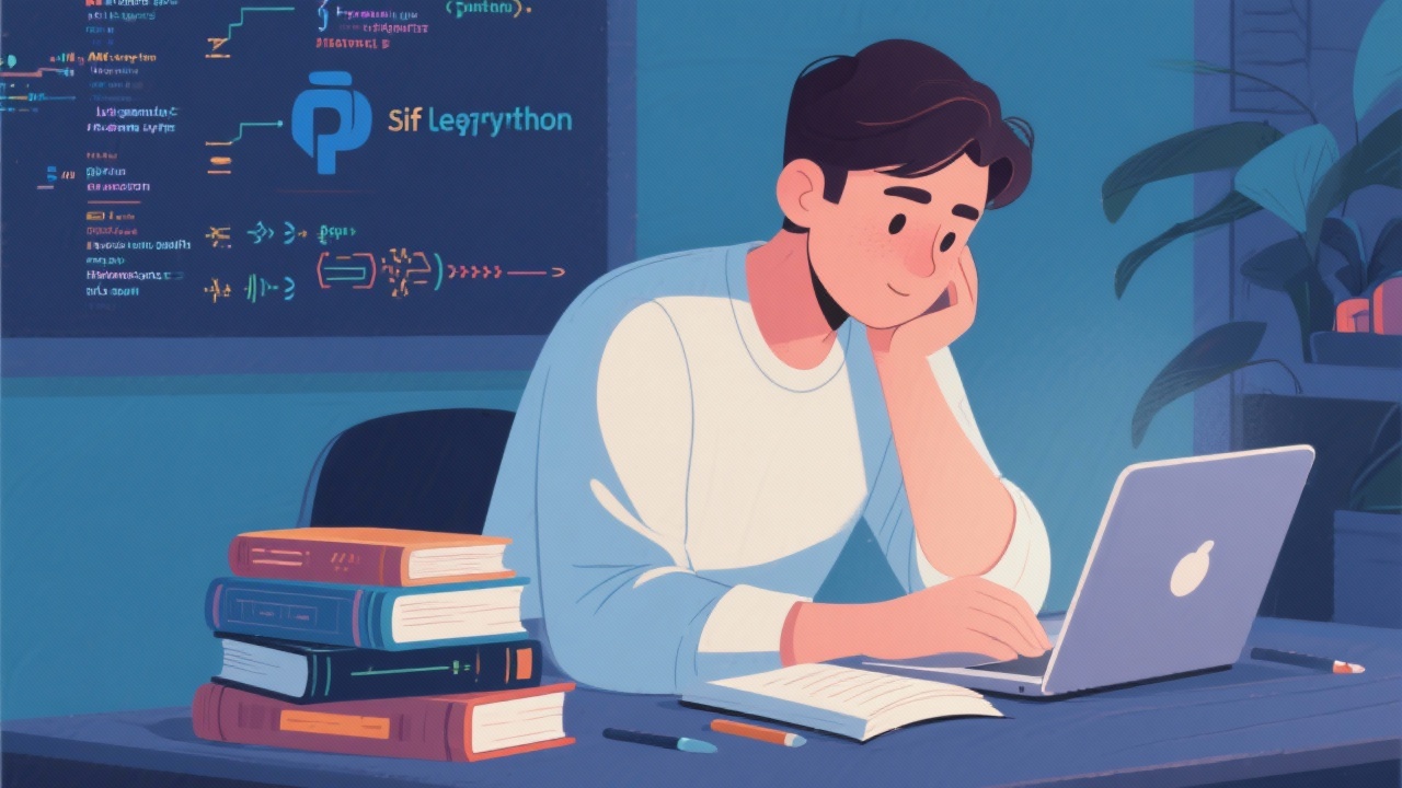 파이썬 독학의 어려움과 성공을 위한 올바른 마음가짐을 표현한 집중하는 학습자의 모습