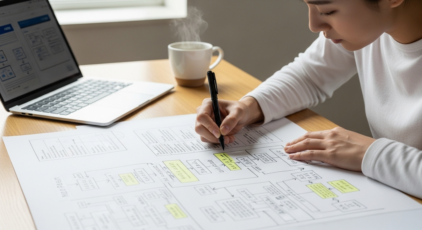 상세 작성 계획을 세우는 한국인 모습