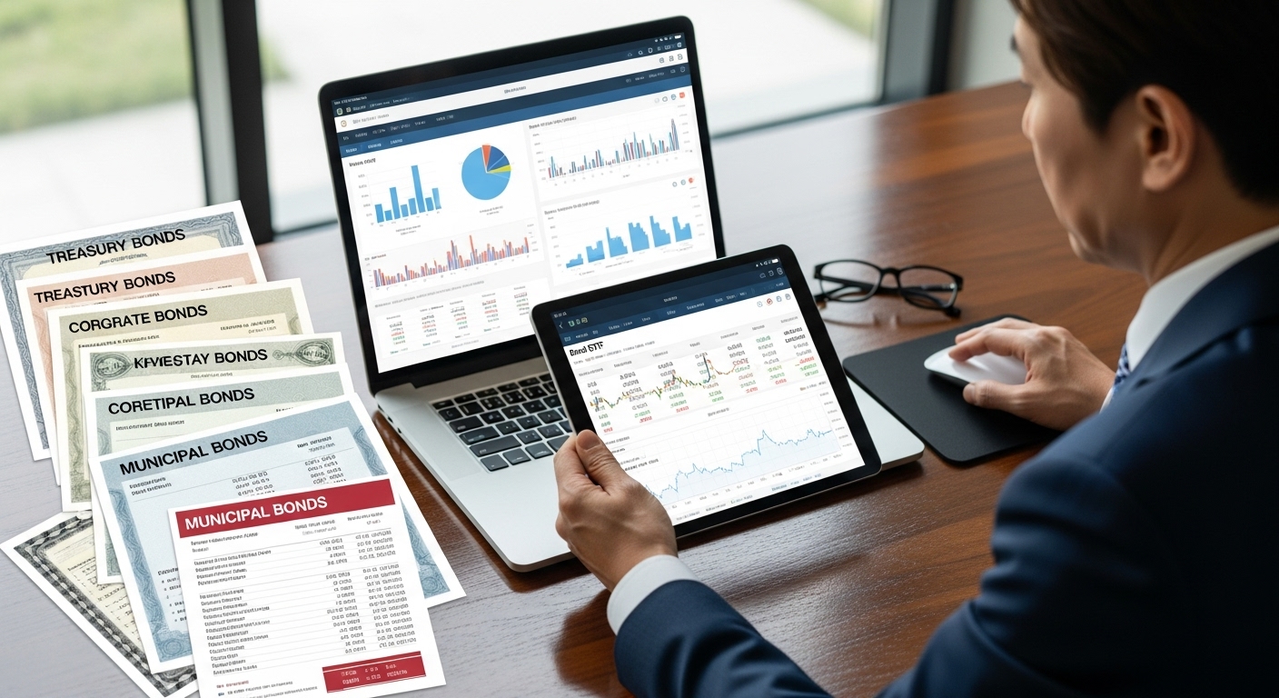 한국인 투자자가 채권 ETF 분석 자료를 태블릿으로 검토하는 모습