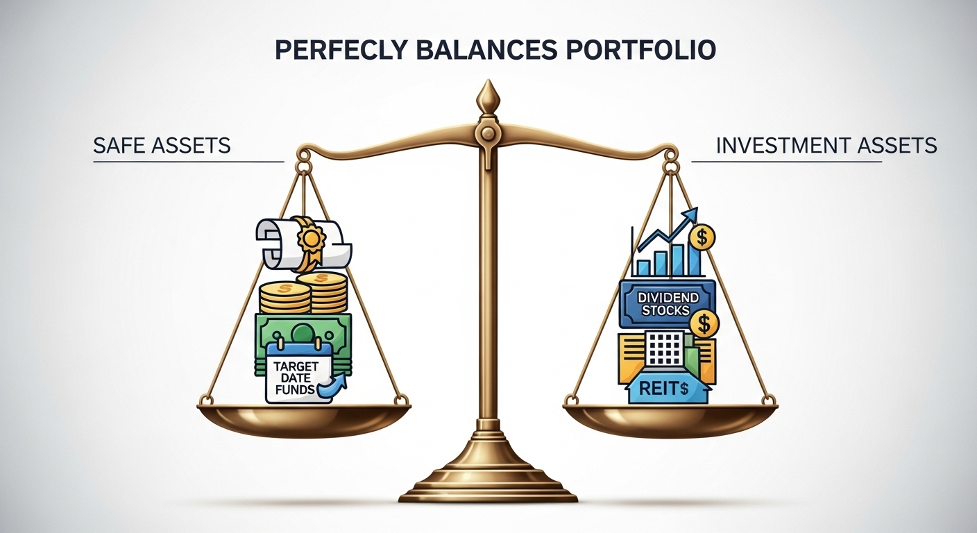 안전자산 50%와 투자자산 50% 균형 포트폴리오 이미지