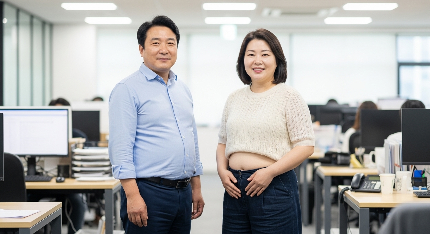 중년 직장인의 뱃살이 보이는 모습