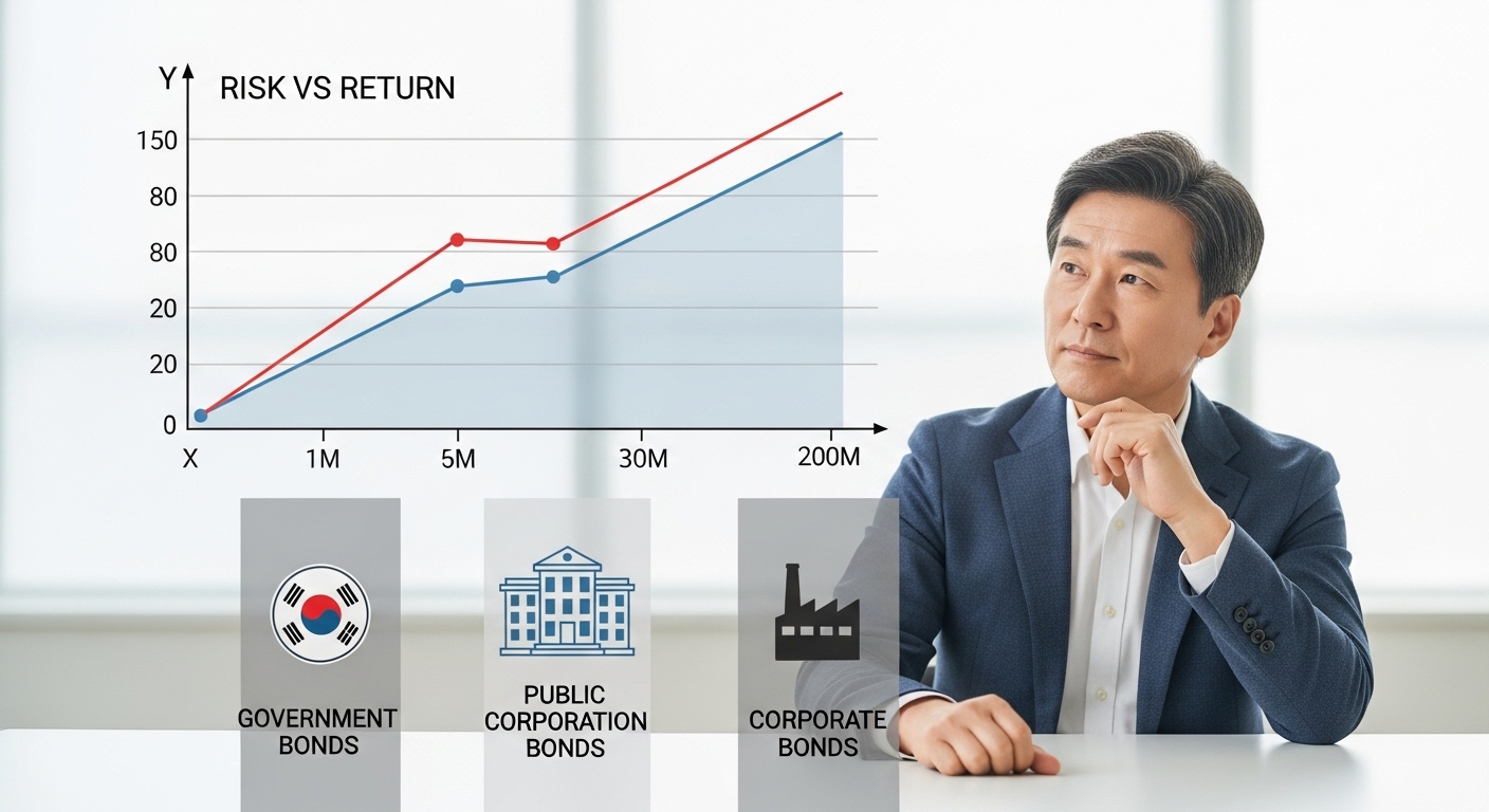 국채 특수채 회사채의 안정성과 수익률을 비교하며 포트폴리오를 고민하는 한국인 투자자