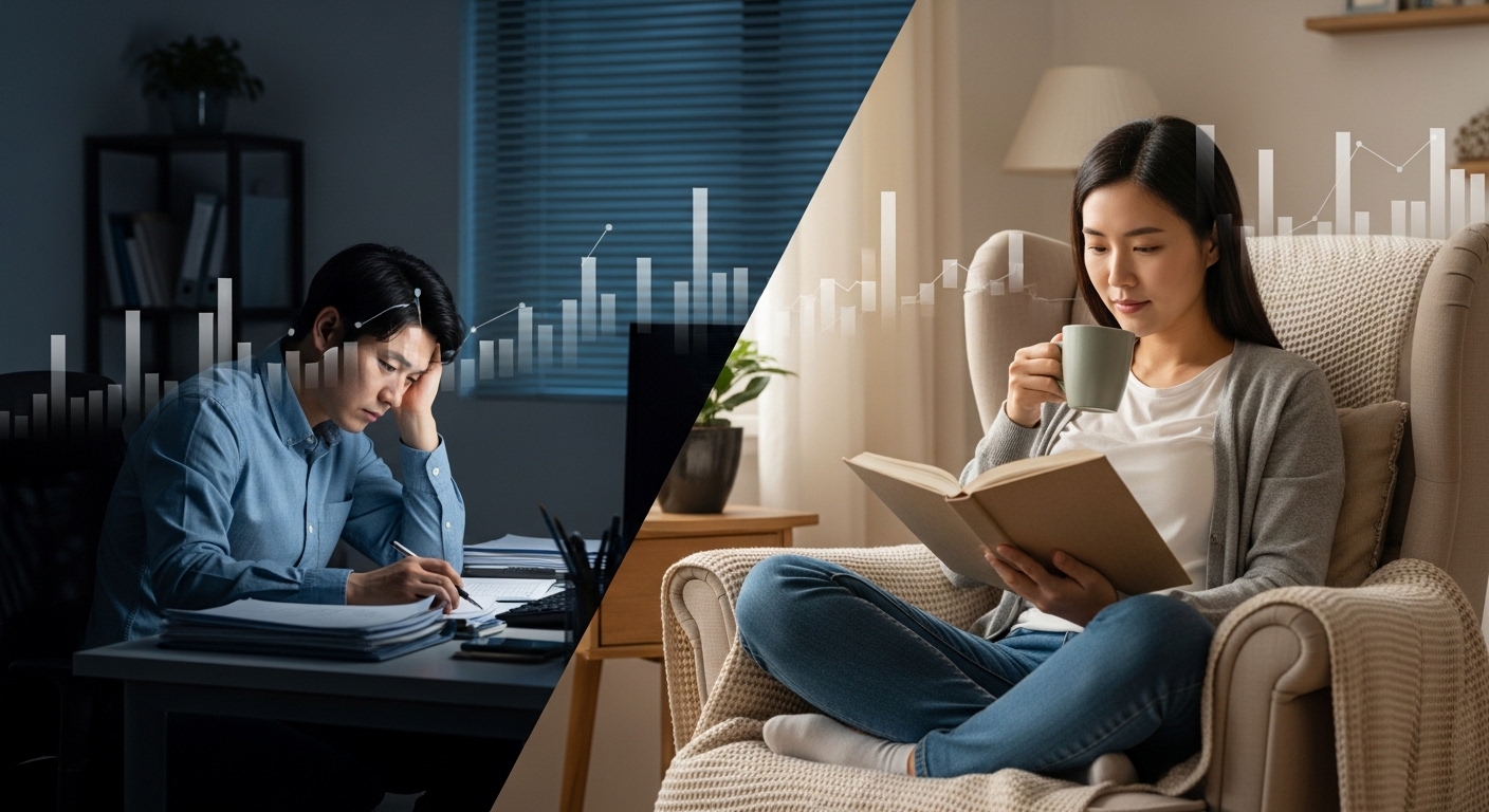 임계점 돌파 전후의 삶의 변화를 대비해 보여주는 이미지