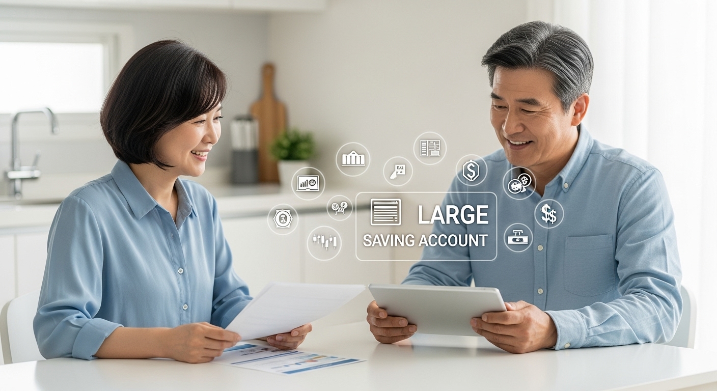 ISA 만능 통장을 통해 절세 투자 방법을 알아보는 40대 한국인 부부의 모습