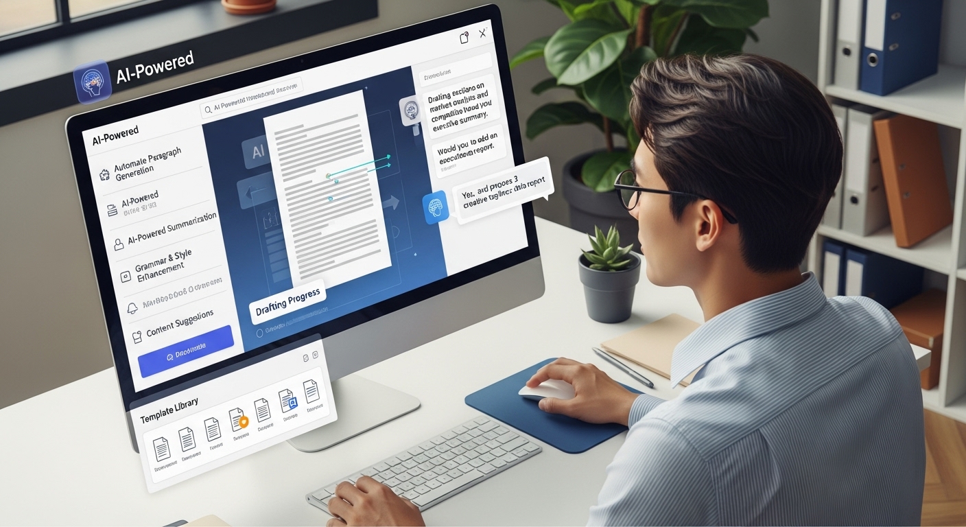 AI 문서 작성 자동화로 업무 효율을 높이는 한국인 전문직 종사자 모습