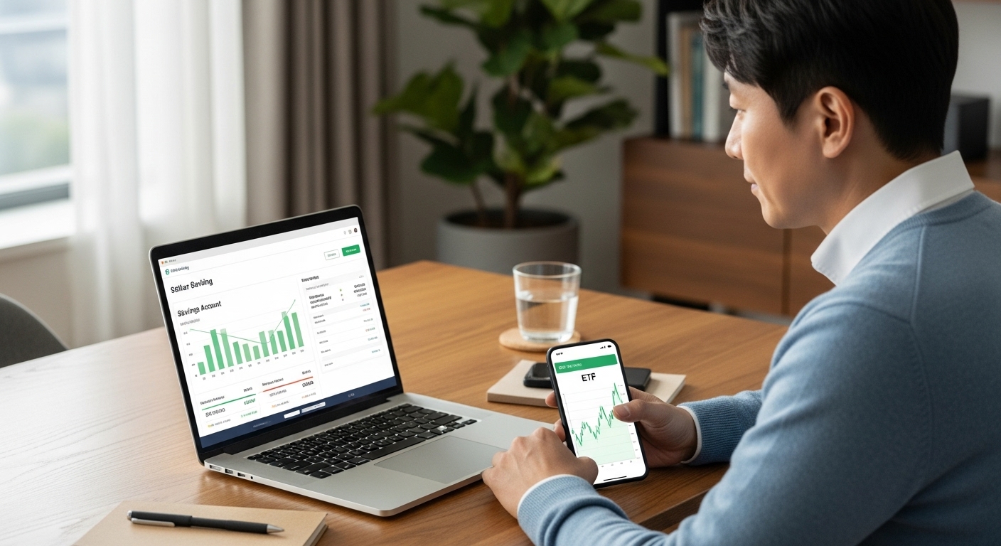 외화예금과 달러 ETF를 통해 달러 투자 방법을 고민하는 40대 한국인 남성