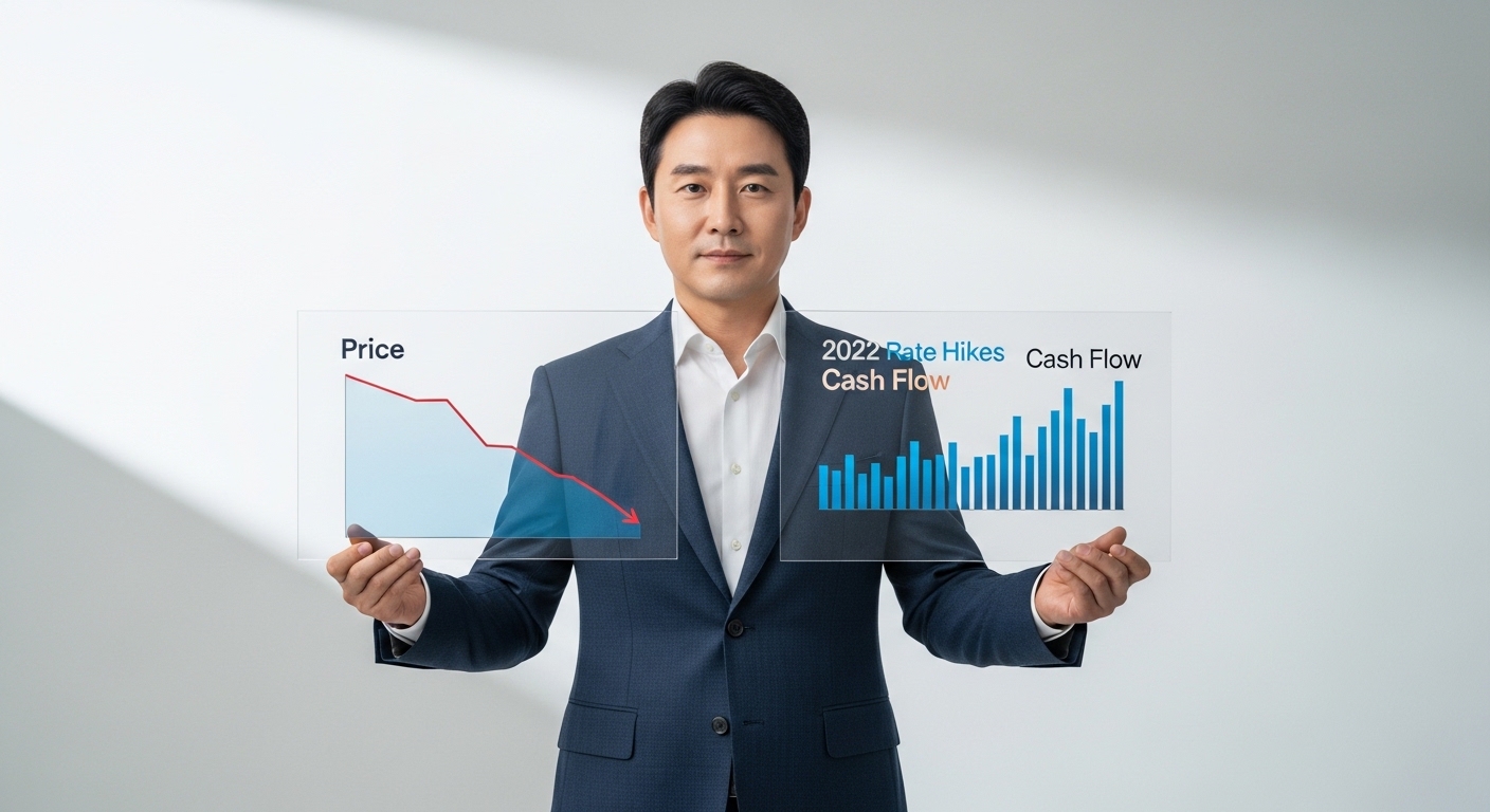 금리 인상기에도 가격과 현금흐름이 다르게 움직일 수 있음을 시각화한 이미지