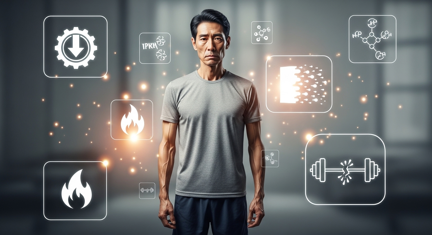 40대 한국 남성의 근감소증과 기초대사량 감소를 시각화한 이미지