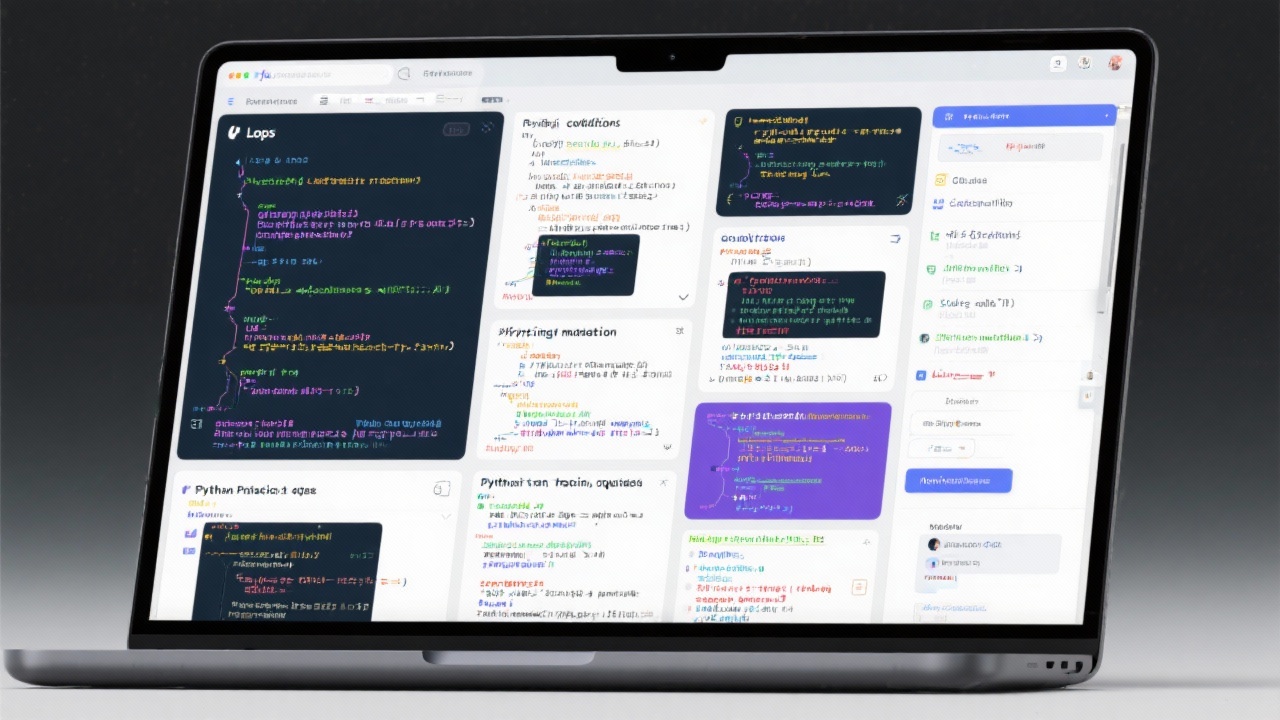 파이썬 실습 문제와 정답 코드를 보여주는 랩탑 화면 이미지
