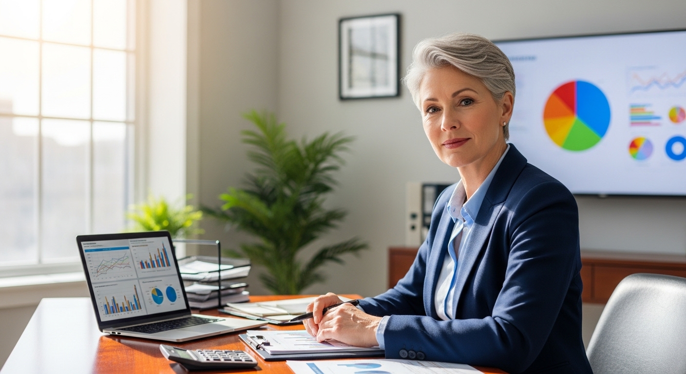 50대 재테크를 계획하는 자신감 있는 여성의 모습