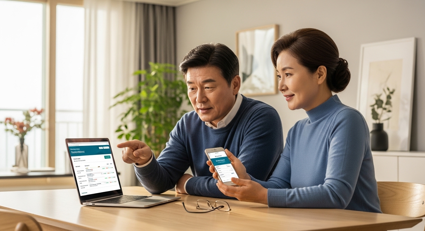 연말정산과 노후 준비를 위해 부부가 절세계좌를 확인하는 장면