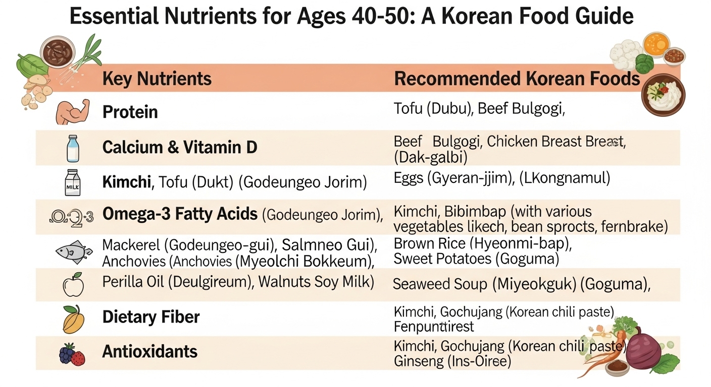 40-50대 중년을 위한 5대 영양소와 추천 식품 표