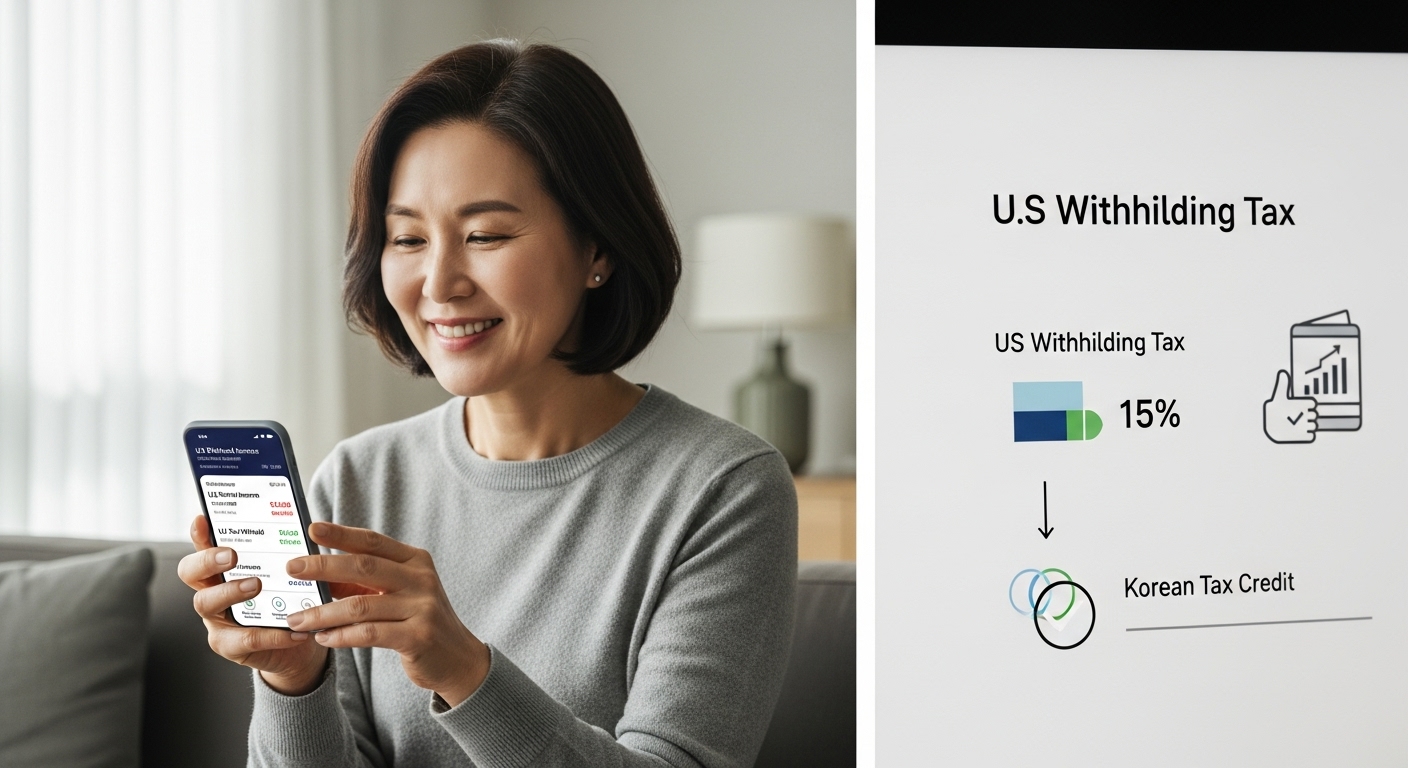 미국 주식 배당금 세금 구조와 외국납부세액공제를 확인하는 한국 중장년 여성