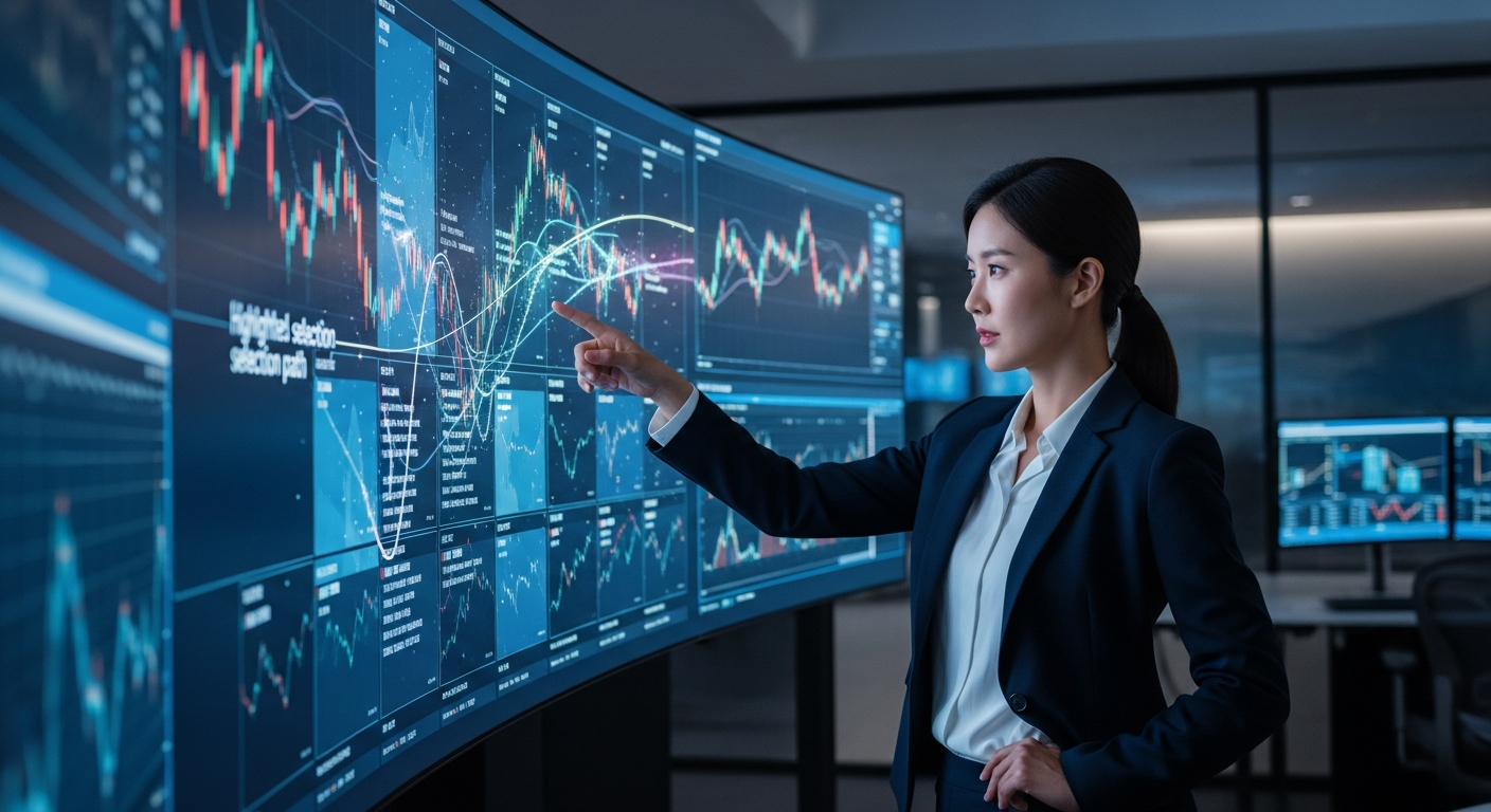 섹터를 선택하고 비중을 조절하는 모습으로 액티브 ETF 운용을 표현한 40대 초반 한국인