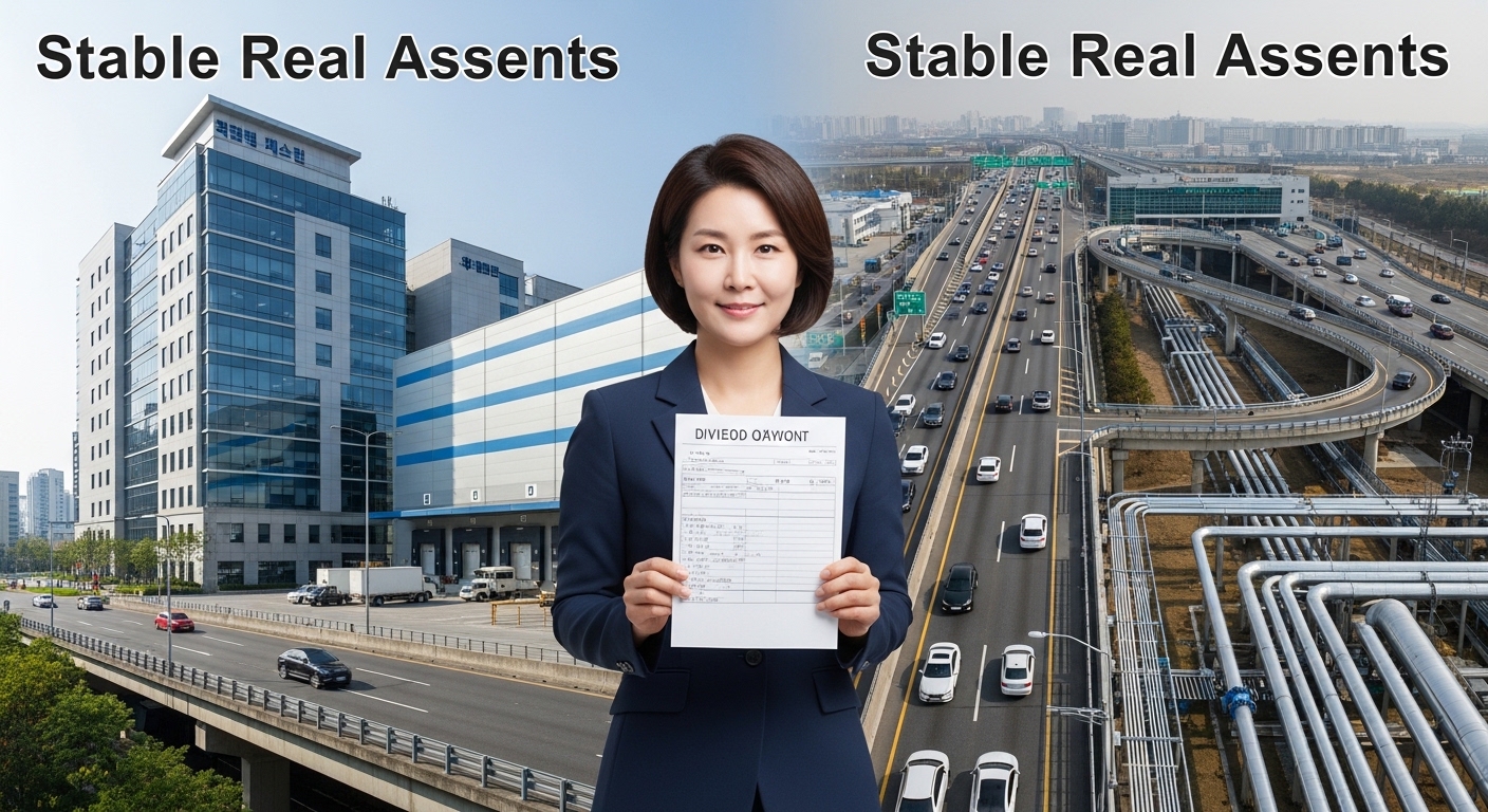 리츠의 부동산과 인프라 시설이 실물 자산 기반 수익을 만드는 모습을 보여주는 이미지