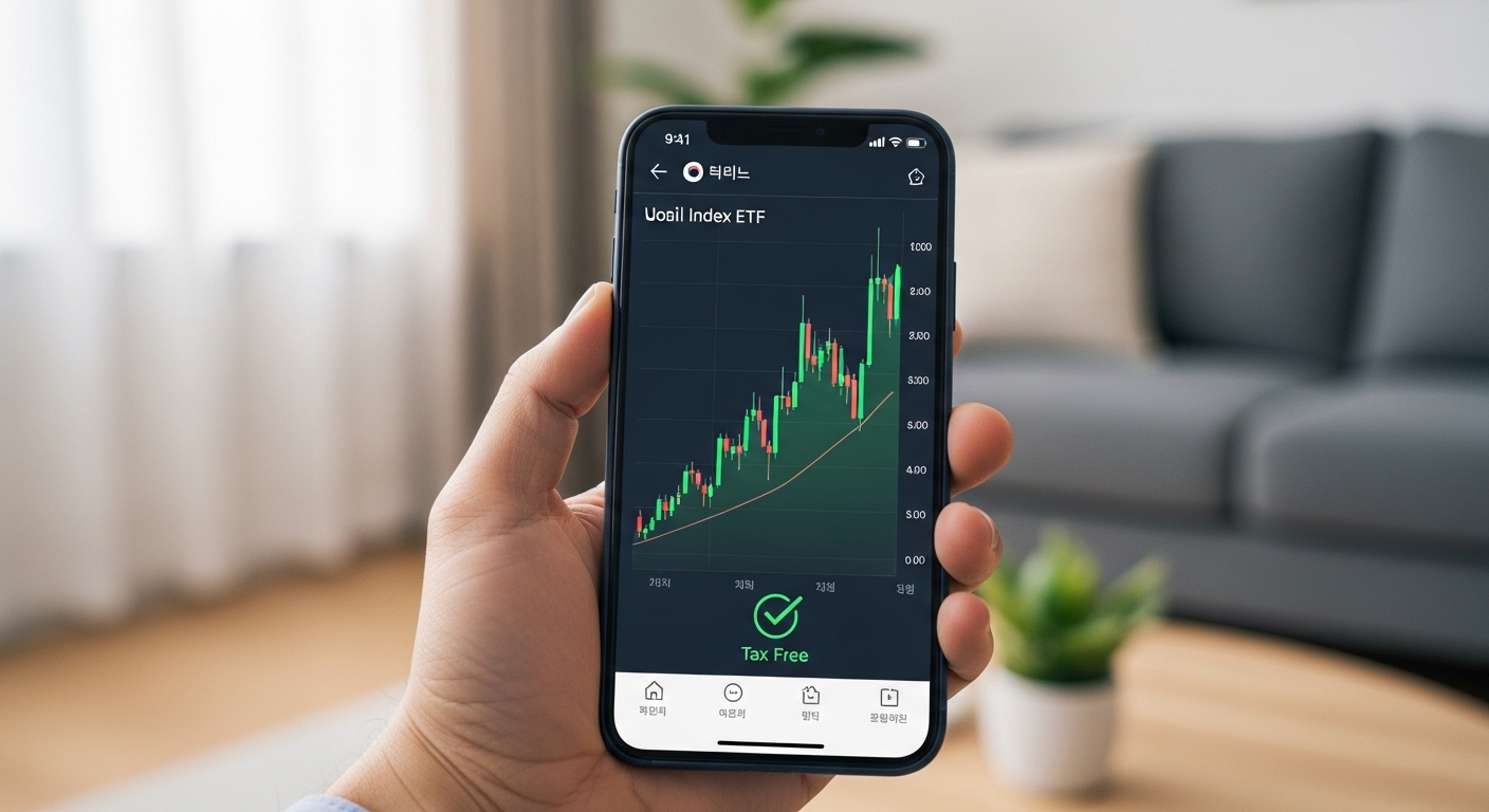 국내 주식 ETF에 투자하며 비과세 혜택을 확인하는 한국인 투자자